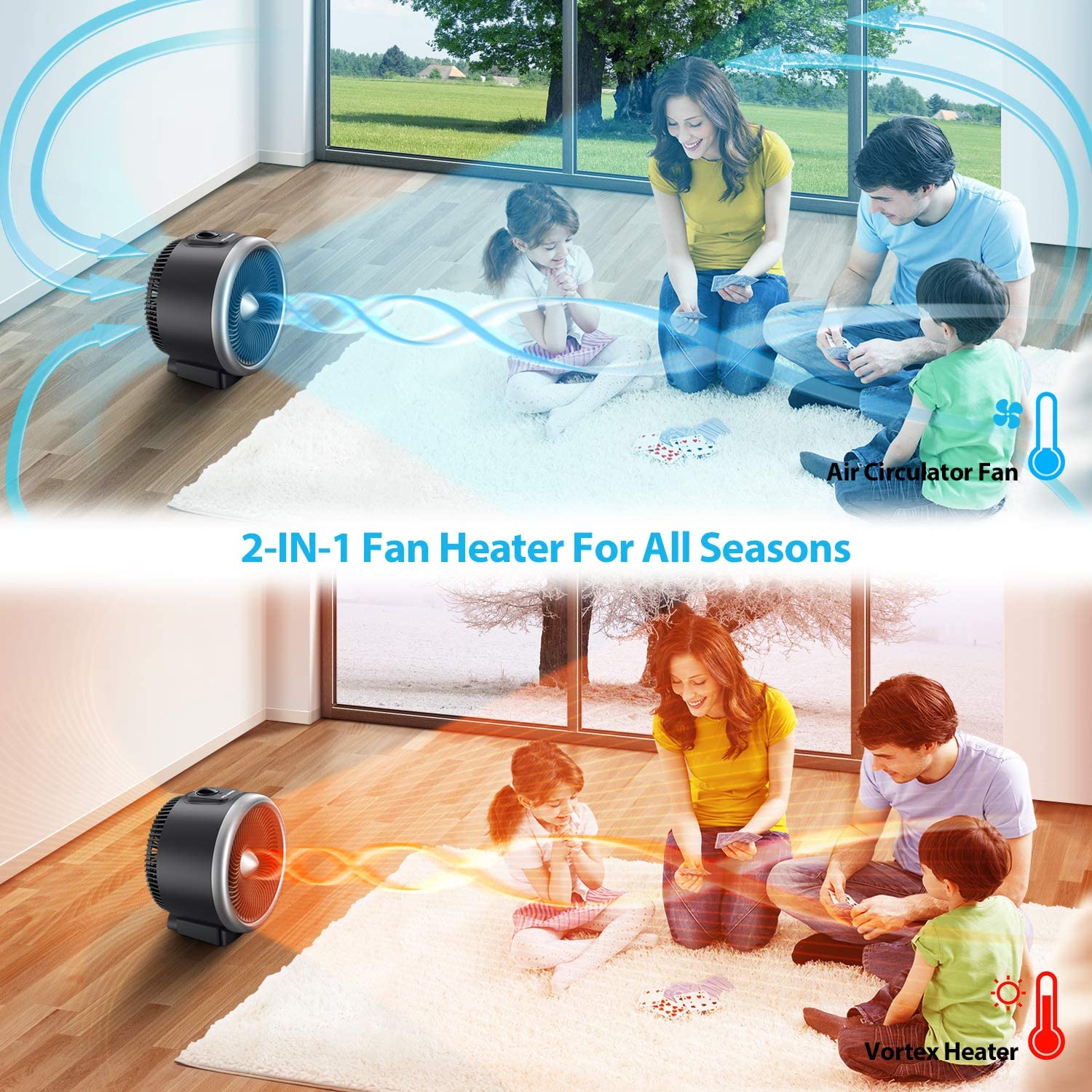 Pelonis Portable Cooling Vortex Space Heater, 2 in 1 Cooling & Heating Fan, Quiet, with Auto Shut Off Tip-Over & Overheat Protection (Silver)