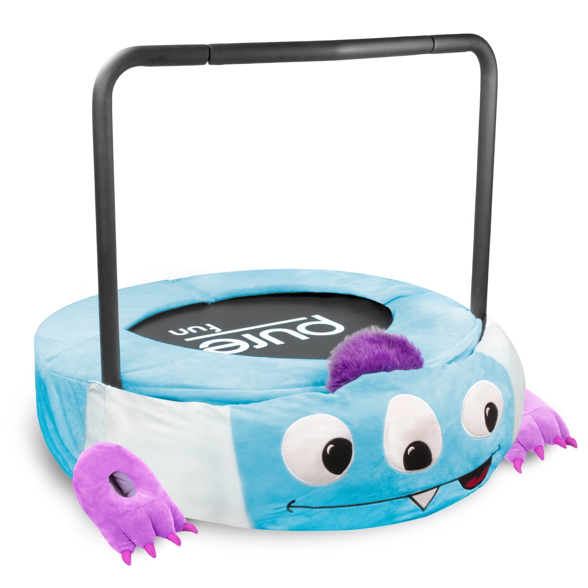 Pure Fun 36-inch Monster Plush Jumper Kids Trampoline with Handrail, Includes Pillow and Slippers, 75lb Weight Limit