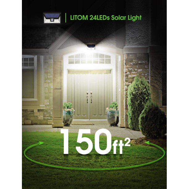 Litom Solar Motion Sensor Lights, Super Brightness, IP65 Waterproof, for Home Security, Front Door, Yard, Garage, Deck, Outdoor, Cool White, FOB KS