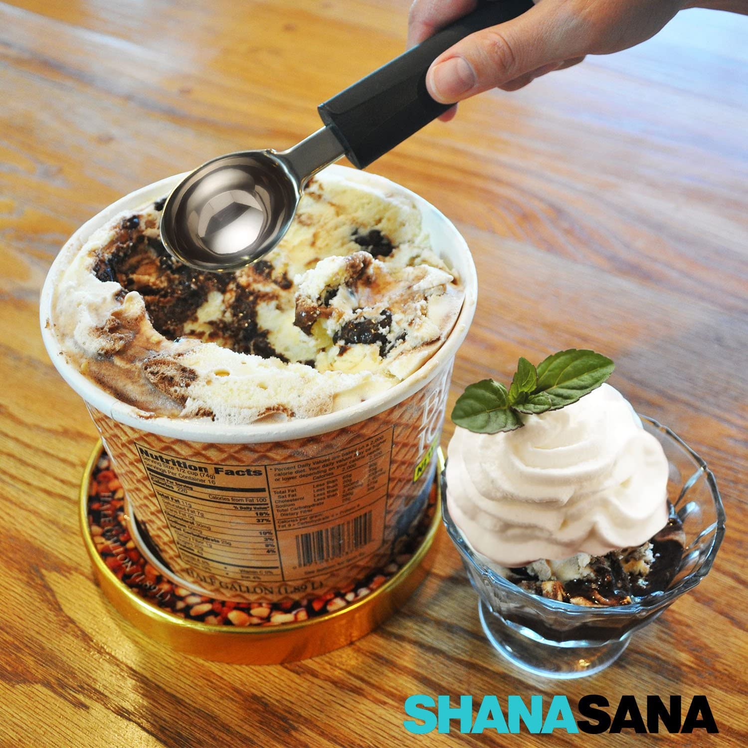 Shanasana Ice Cream Scoop (Incredibly Durable Stainless Steel) Non-Slip Comfort Handle - Perfect Metal Ice Cream Spoon