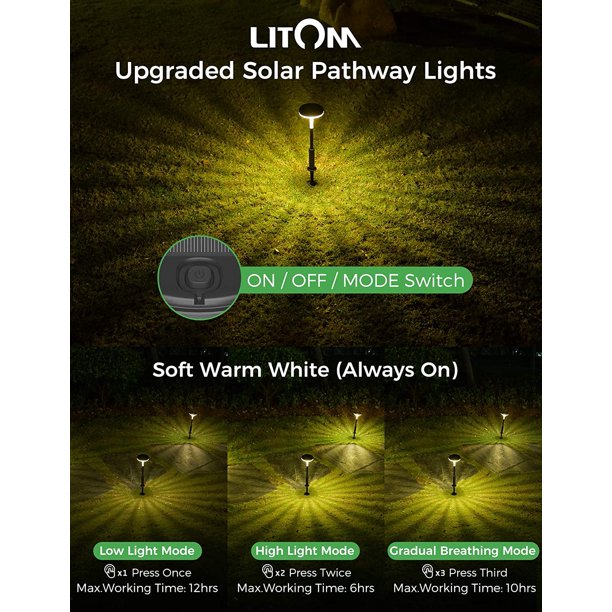 Litom Solar Pathway Lights, 4 Pack, FOB KS