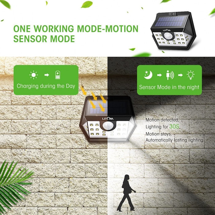 Litom Solar Lamps Exterior, Wall, With motion sensor, 6,66 W, 3,7 V, IP65 Pack of 4, FOB KS