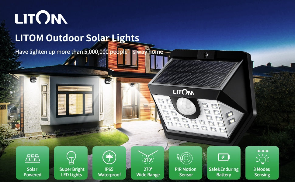 Litom Solar Lamps Exterior, Wall, With motion sensor, 6,66 W, 3,7 V, IP65 Pack of 4, FOB KS