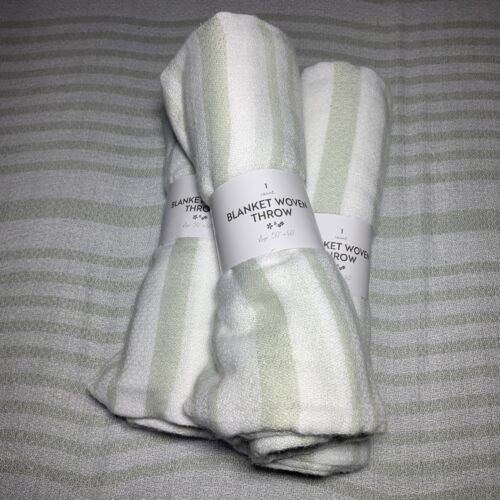 Woven Throw Blanket 50” x 60” Polyester Teal White, FOB KS