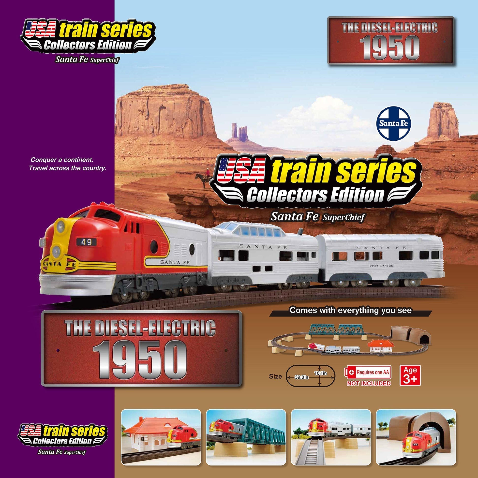 LEC World Train Series 1950s Santa Fe F7 Super Chief Train Set, FOB KS